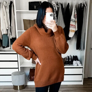 Anthropologie Wool Yak  Blend Cowl Turtleneck Slouchy Sweater Pumpkin Size XS